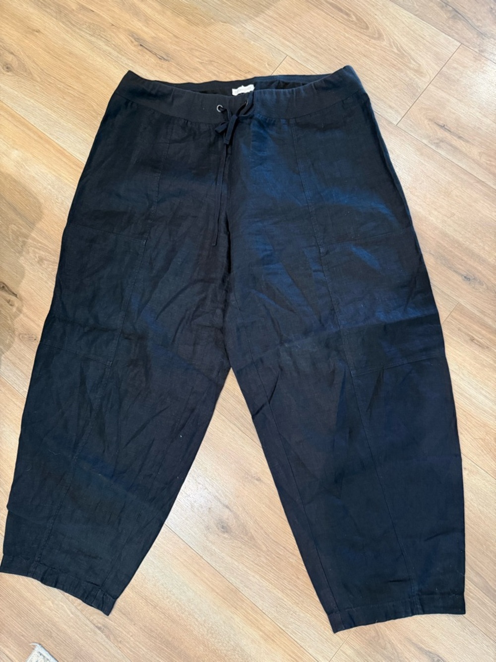 Eileen Fisher Pants Womens 1X Black Organic Linen Pull On Drawstring